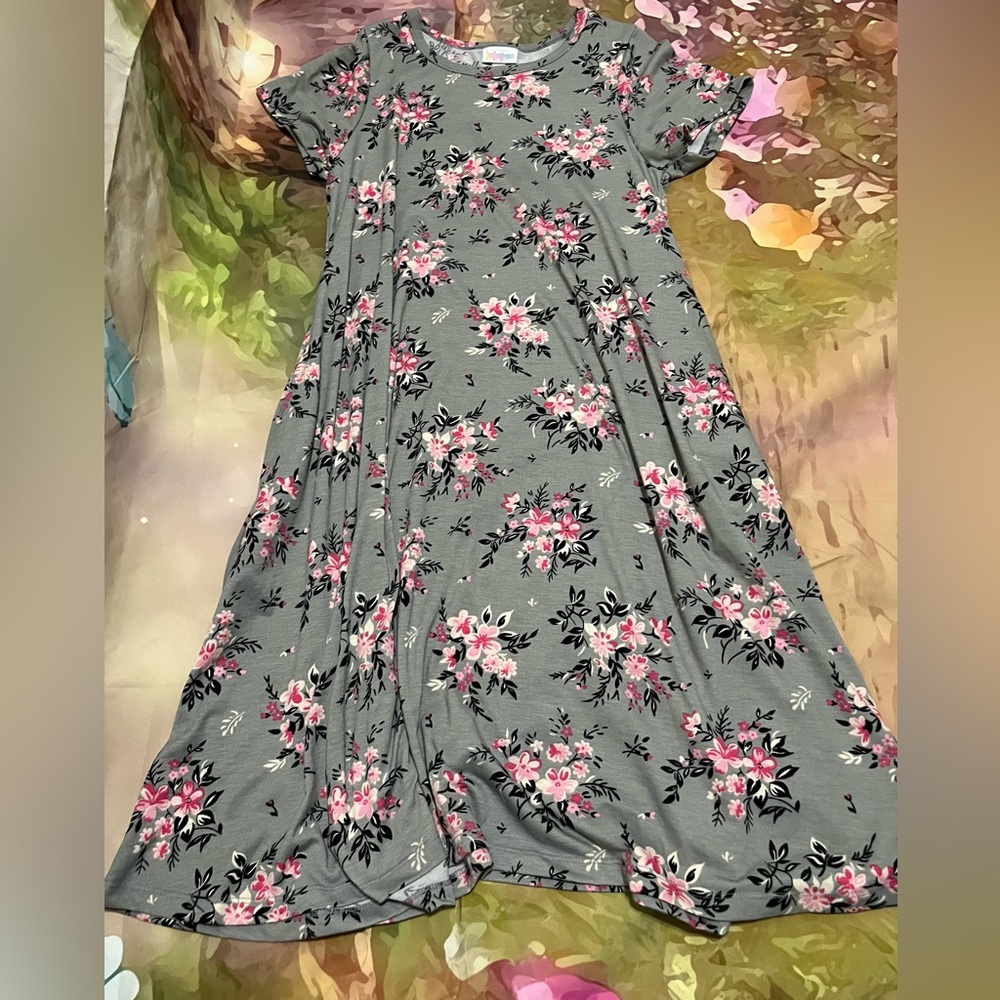 LuLaRoe Carly Dress XS grey floral dress